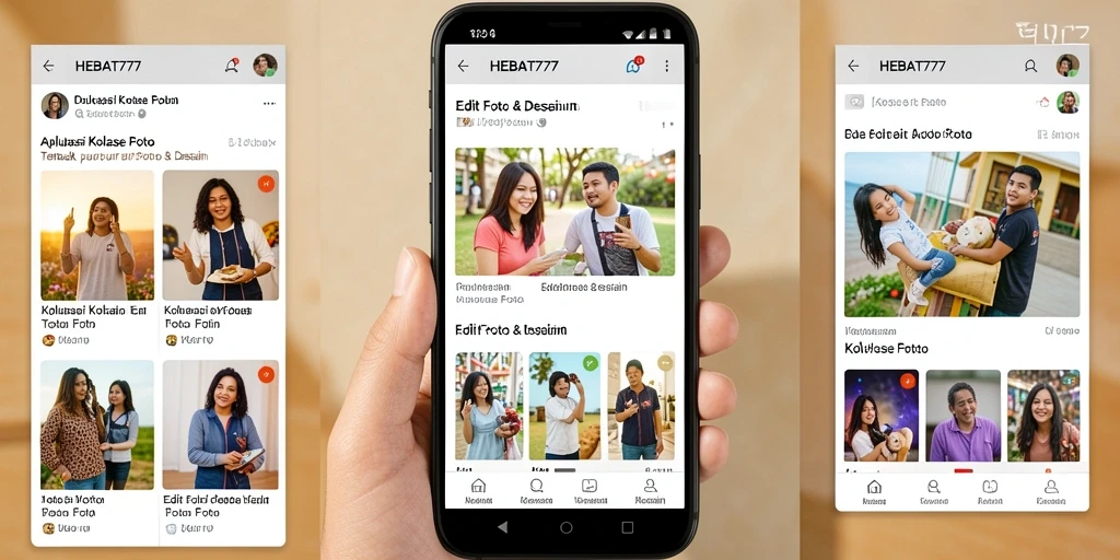 Tampilan antarmuka HEBAT777 dengan fitur Kolase Foto yang menarik.