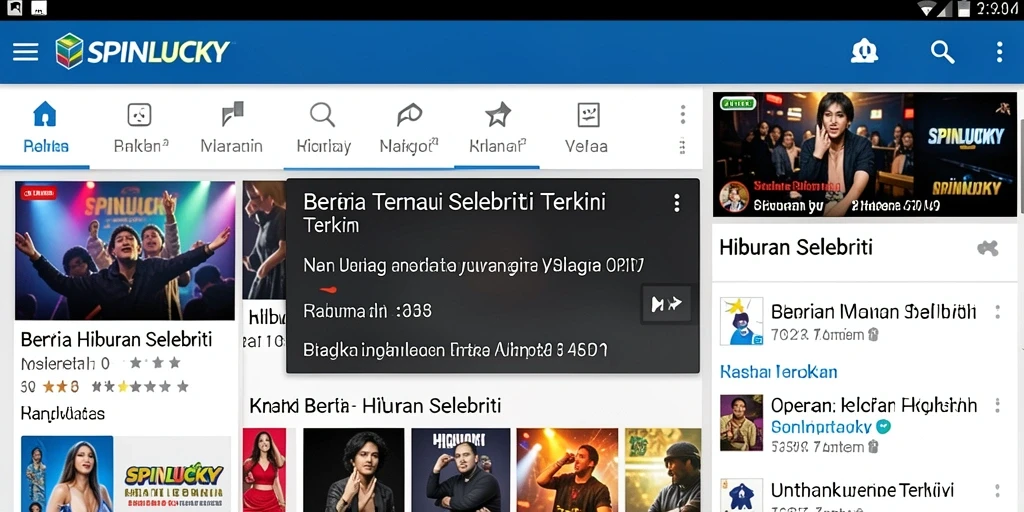 Antarmuka SPINLUCKY menampilkan berita selebriti secara menarik dan informatif.