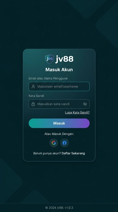 Tampilan halaman login jv88